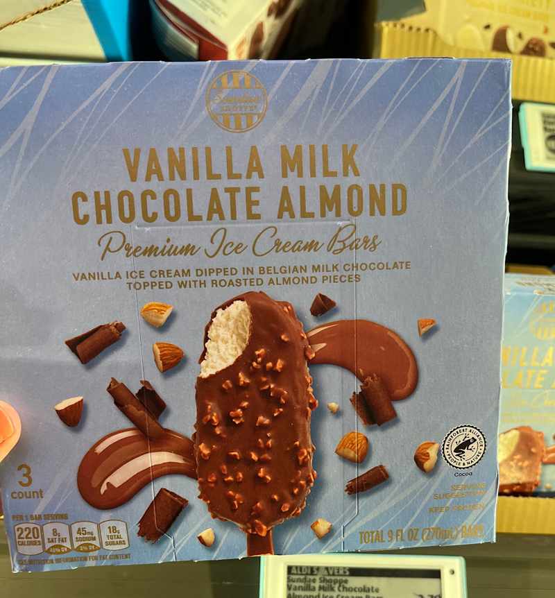 Vanilla milk chocolate almond ice cream bars.