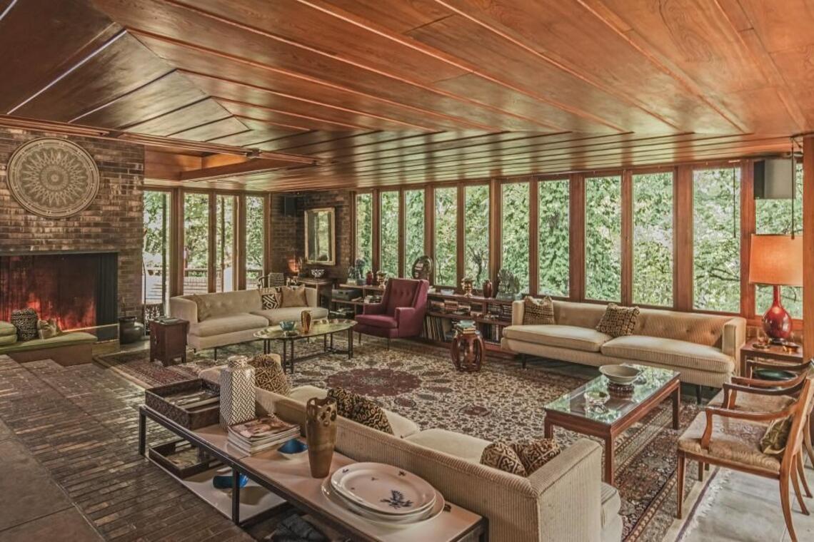 Photo of the interior of Sondern-Adler home at 3600 Belleview Ave., designed by Frank Lloyd Wright, when it went up for auction in 2019.