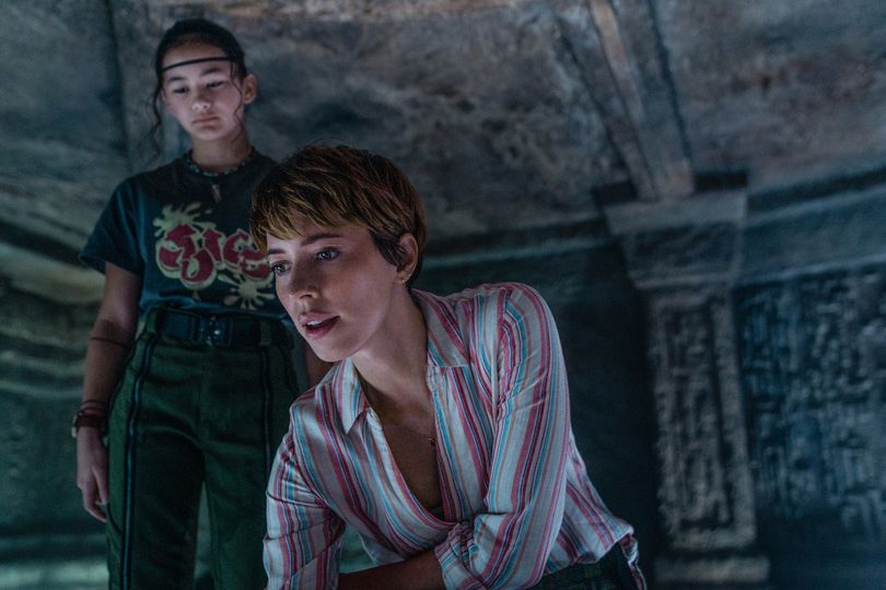 Kaylee Hottle as Jia and Rebecca Hall as Dr Ilene Andrews in Godzilla x Kong: The New Empire