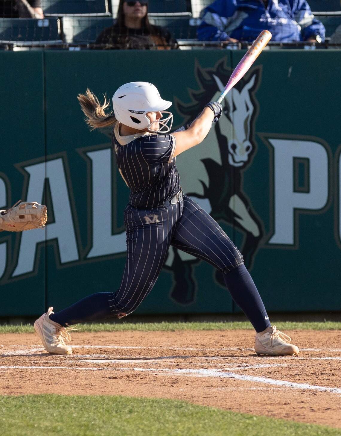 Violet D’Orazio-Lelli swings at a pitch during a game for Mission Prep.