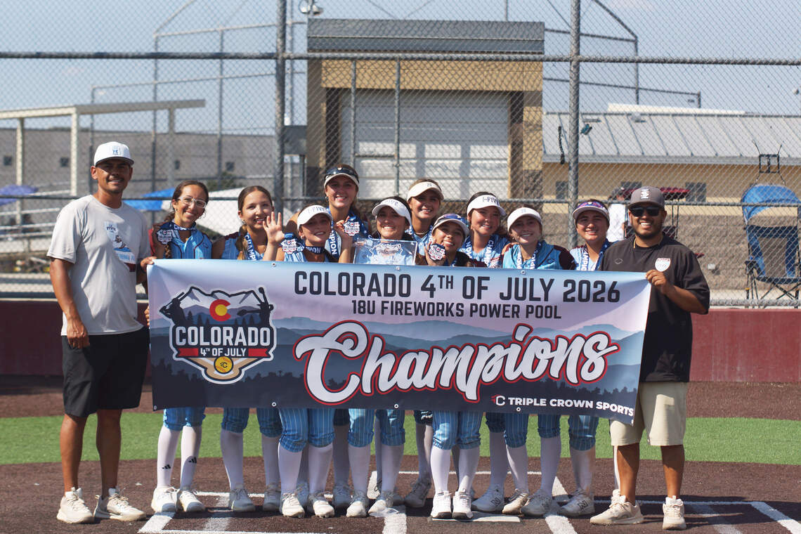 The I-5 Central Coast softball team celebrates its Colorado Sparkler tournament victory.