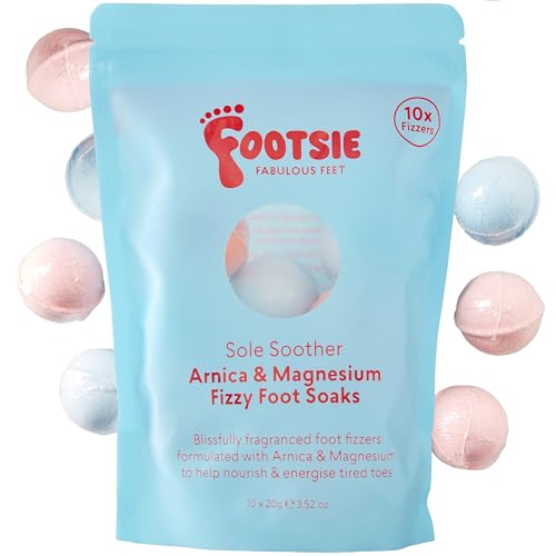 Footsie Fizzy Foot Soaks - Foot Bath Bomb - Softens Skin - Foot Spa Soak - Relieves Stress & Boosts Circulation - Ideal for Gifting - Vegan Friendly - Pack of 10 X 20g