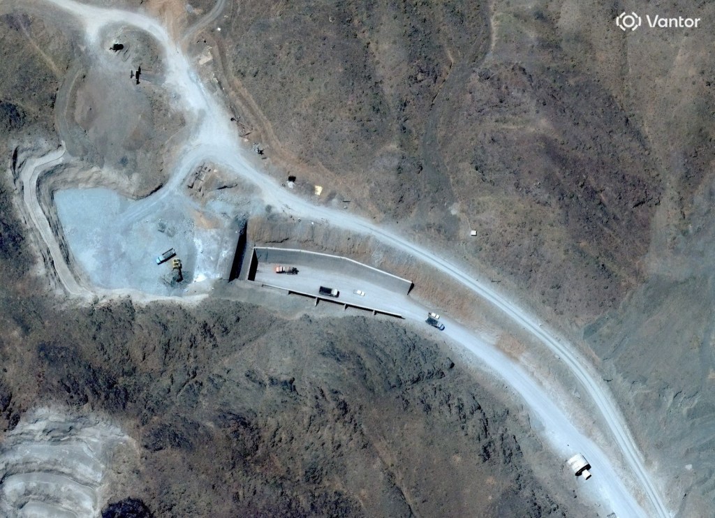 A satellite image of Natanz nuclear facility and Pickaxe Mountain, near Natanz in Iran