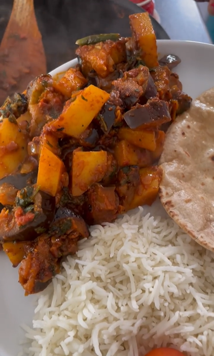 Easy vegan eggplant potato curry perfect with rice or roti