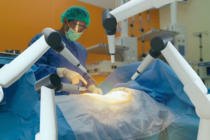 Surgery involving a da Vinci surgical system.