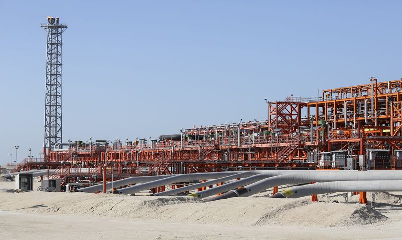 Infrastructure on D Island, the main processing hub, is pictured at the Kashagan offshore oil field in the Caspian sea in western Kazakhstan