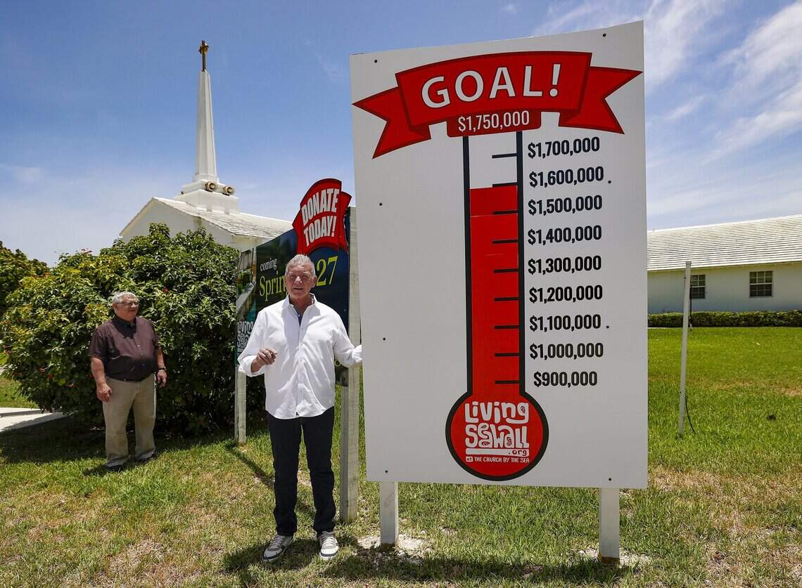 The Church by the Sea senior pastor Brian Checchio, left, and treasurer Harry Rozelle, right, are close to reaching their fundraising goal for a new living seawall.