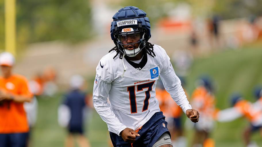 Jul 26, 2024; Englewood, CO, USA; Denver Broncos wide receiver Lil'Jordan Humphrey (17) during training camp at Broncos Park