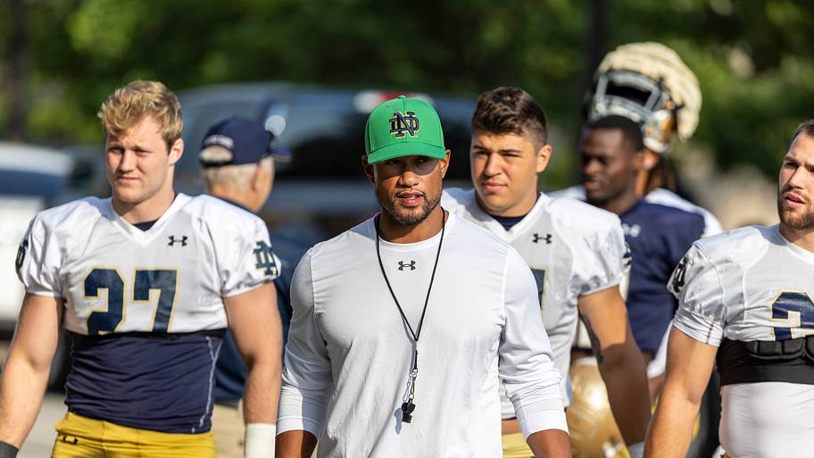 Marcus Freeman during a Notre Dame practice in 2023.