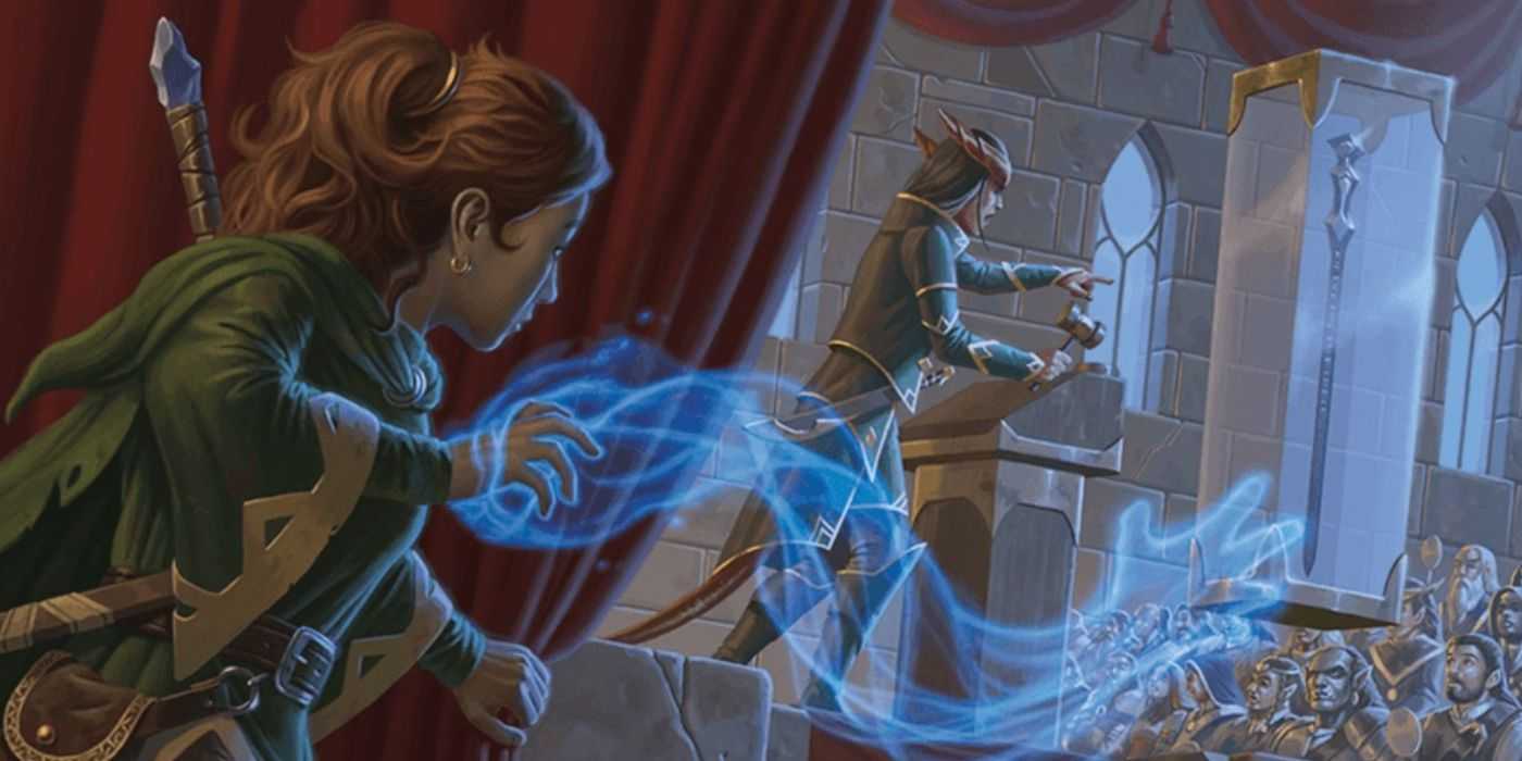 An DnD 5e arcane trickster rogue casts Mage Hand in Dungeons & Dragons.