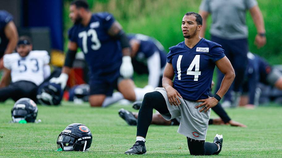 Chicago Bears wide receiver Kalif Raymond (14) stretches during Minicamp at Halas Hall.