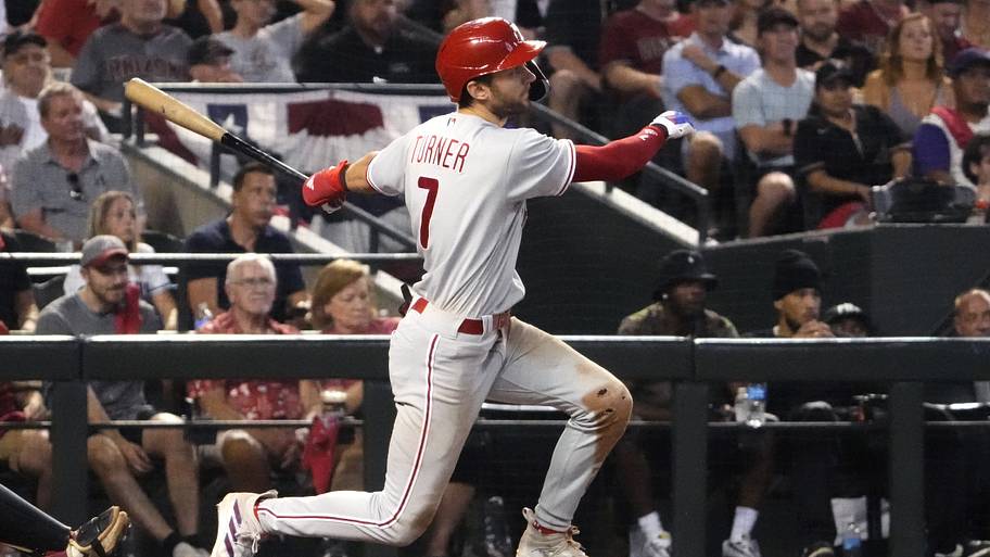 Philadelphia Phillies shortstop Trea Turner swinging