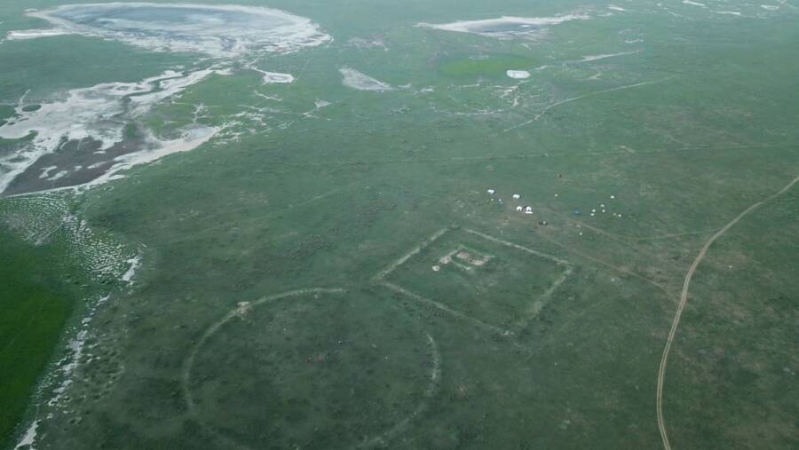 Aerial View Of Genghis Khan Wall And Forts