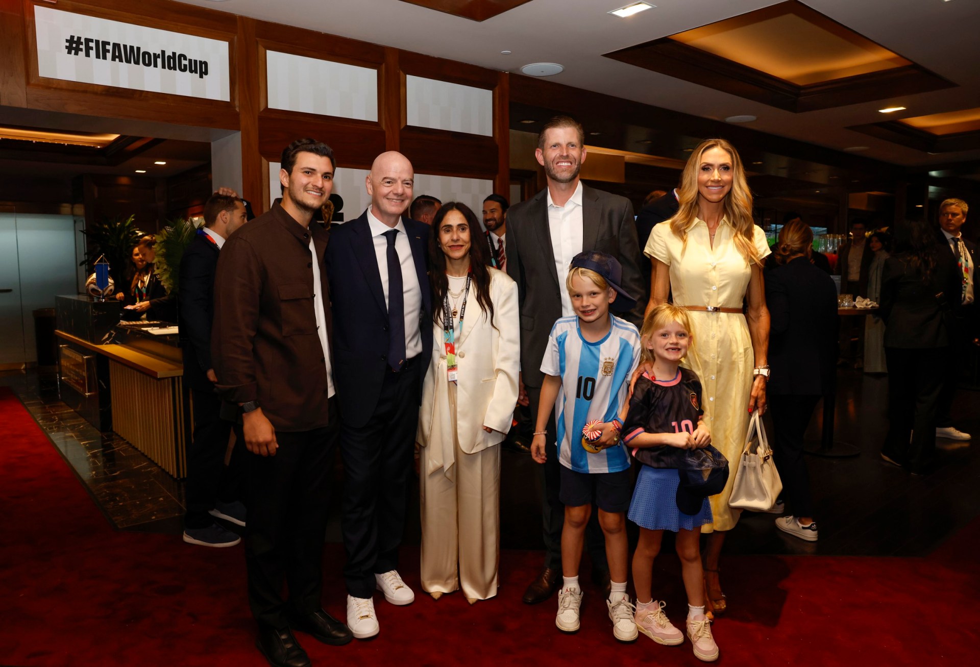 FIFA President Gianni Infantino (2L), Eric Trump (2R) and Lara Trump (R) attend the FIFA World Cup 2026 Final