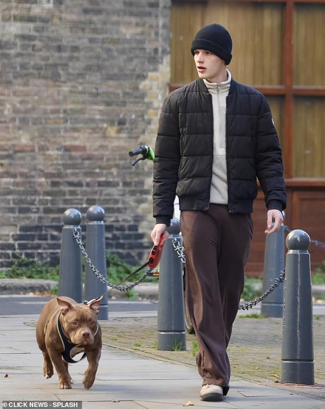 Freddy Brazier was rushed to hospital on Monday after he and his nan Jackiey Budden were savagely attacked by his bulldog Pablo; pictured with the dog in 2025