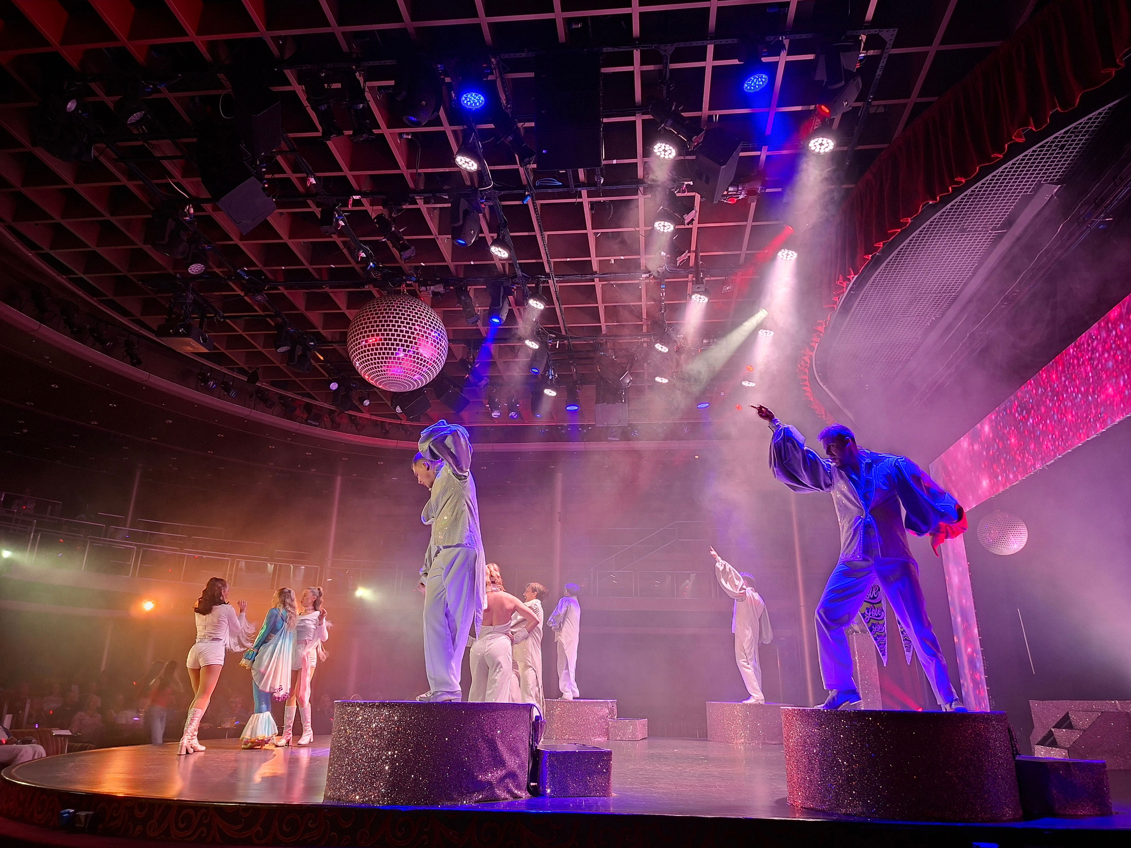 Disco below deck: The Ambience offers a range of theatre and cabaret shows throughout the cruise (Amy Crowther/PA)