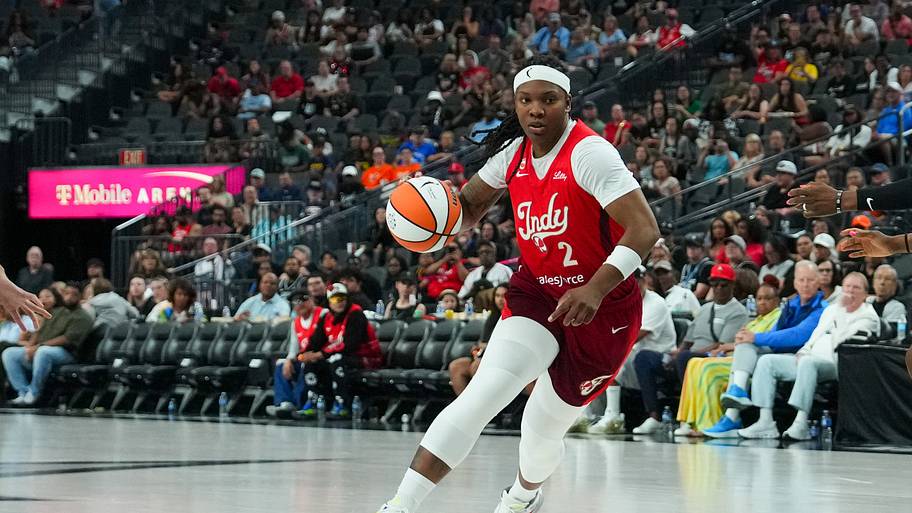 Jul 5, 2026; Las Vegas, Nevada, USA; Indiana Fever forward Myisha Hines-Allen (2) drives against the Las Vegas Aces