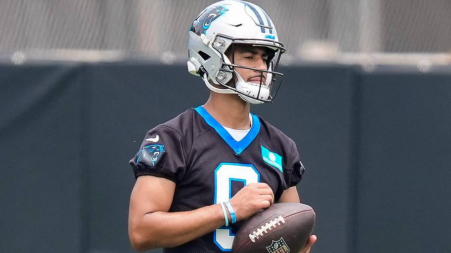 Carolina Panthers quarterback Bryce Young (9) during the first day of mini camp at Bank of America Stadium practice facility.