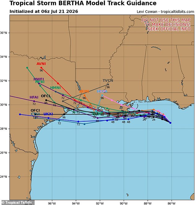 Forecast models warn that Bertha could make landfall in New Orleans this week