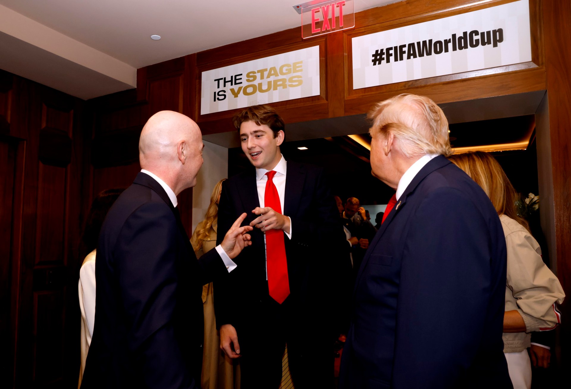 Barron Trump, U.S. President Donald Trump, and FIFA President Gianni Infantino at the World Cup final