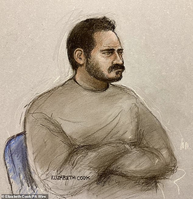 Kerry, 28, sketched in the dock at Westminster Magistrates' Court in London on Tuesday. He spoke only to confirm his name and address and did not enter a plea