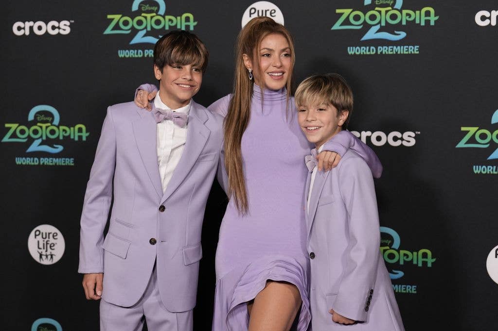 Shakira with her sons Milan and Sasha at the Zootopia 2 premiere in LA in November 2025