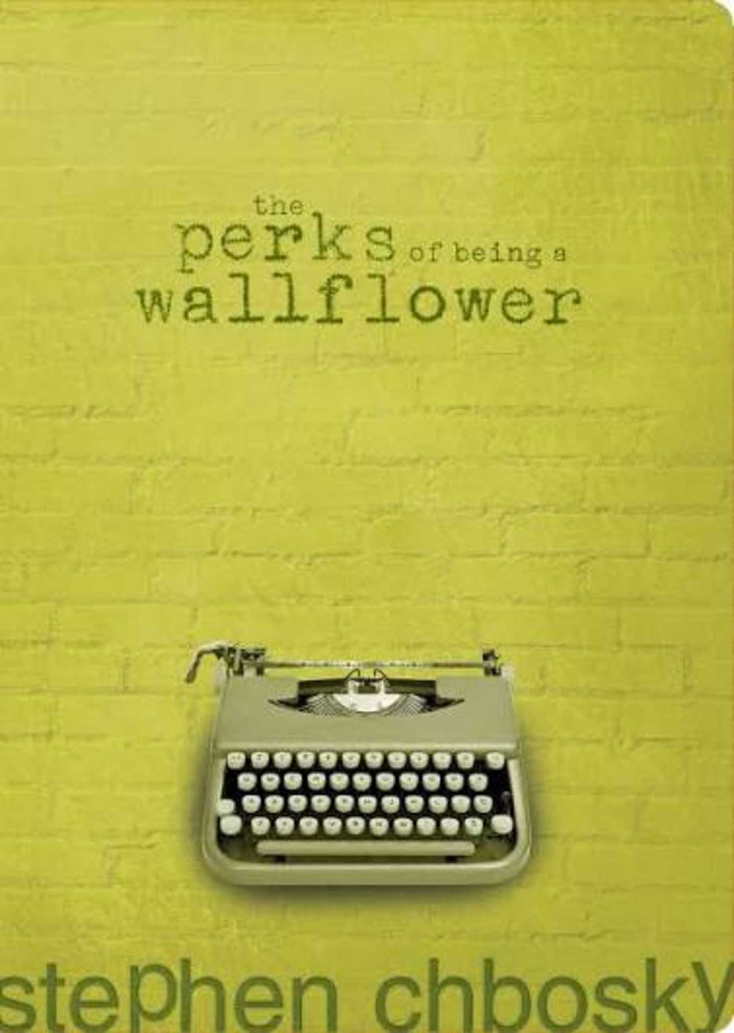 Perks of Being a Wallflower book cover, typewriter against a brick wall