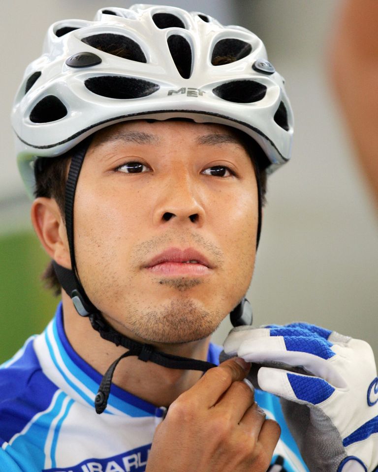 Japanese Toshiaki Fushimi practices during a training session at the Velodrome in Athens