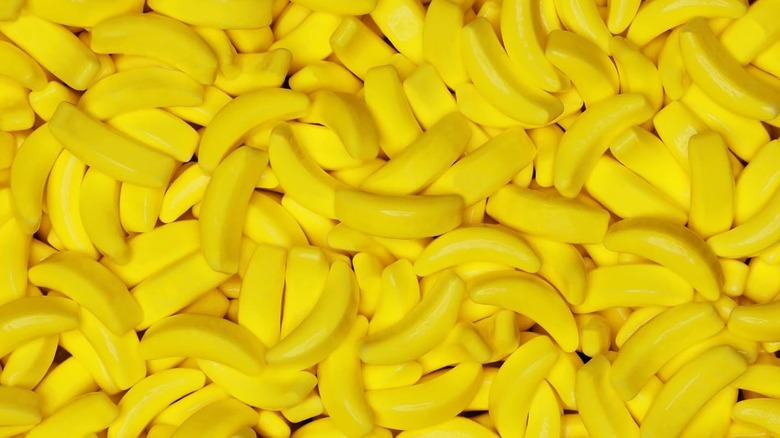 A closeup of Banana Runts candies