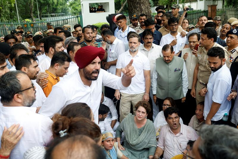 Protest by Indian opposition Congress outside Prime Minister Narendra Modi's house, in New Delhi