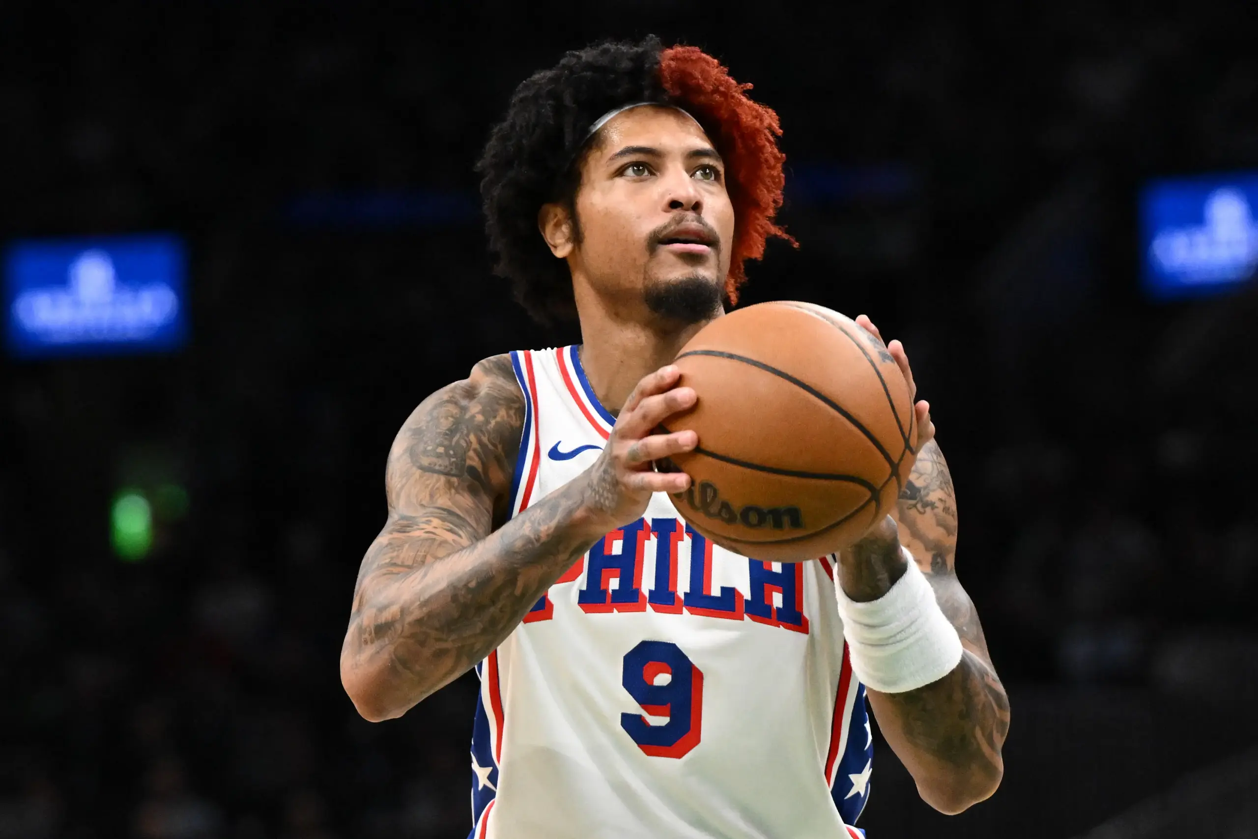 Apr 21, 2026; Boston, Massachusetts, USA; Philadelphia 76ers guard Kelly Oubre Jr. (9) attempts a free throw against the Boston Celtics in the first half of a game two of the first round of the 2026 NBA Playoffs at TD Garden. Mandatory Credit: Brian Fluha… | Source: Lastwordonsports.com - Shane Lang