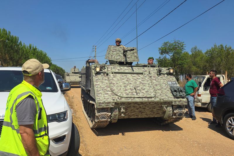 Lebanese army troops deploy in the town of Zawtar al-Gharbiyeh after Israeli forces withdrew from the area