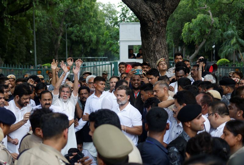 Protest by Indian opposition Congress outside Prime Minister Narendra Modi's house, in New Delhi
