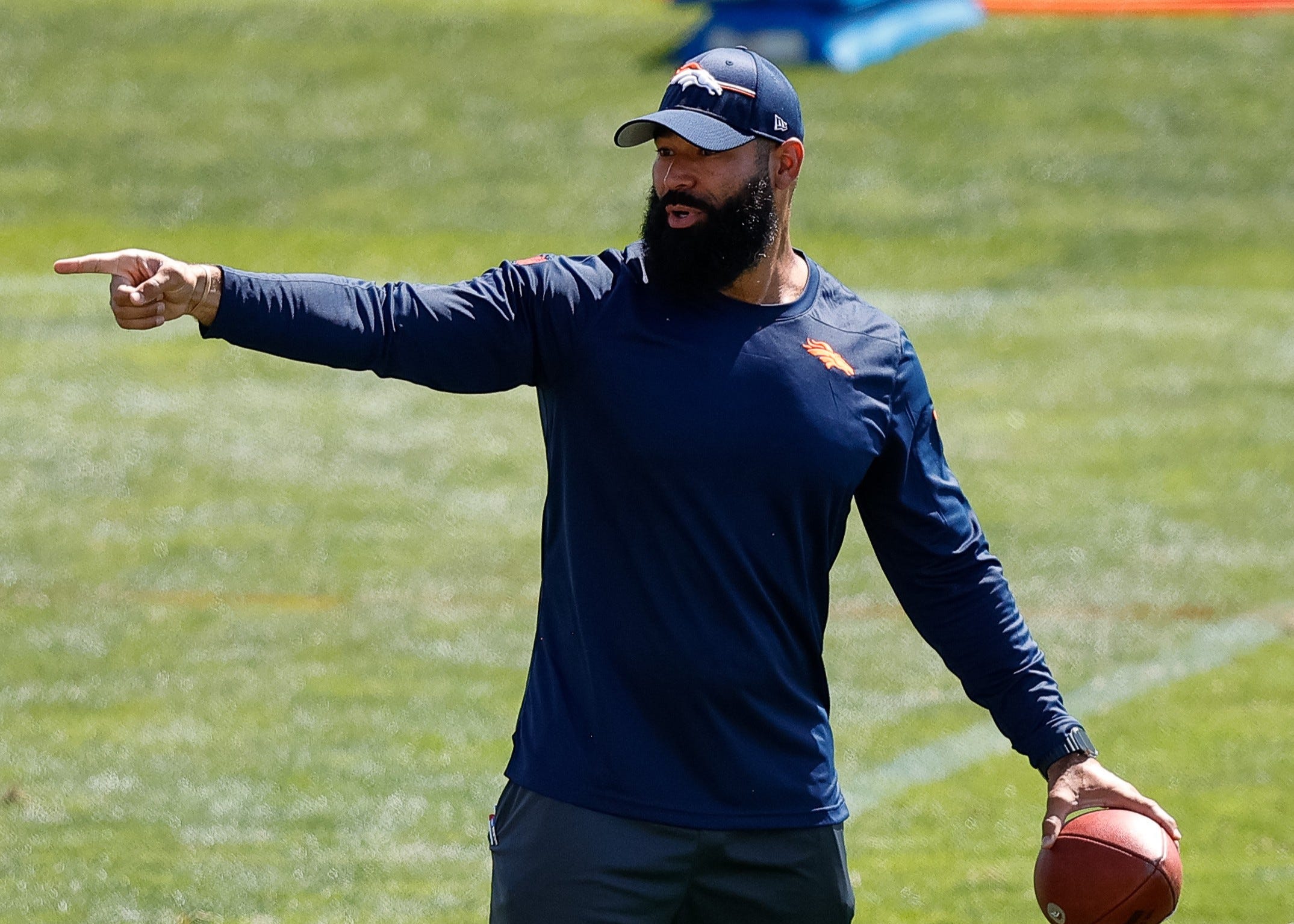 Jul 28, 2023; Englewood, CO, USA; Denver Broncos outside linebackers coach Michael Wilhoite during training camp at Centura Health Training Center. Mandatory Credit: Isaiah J. Downing-USA TODAY Sports