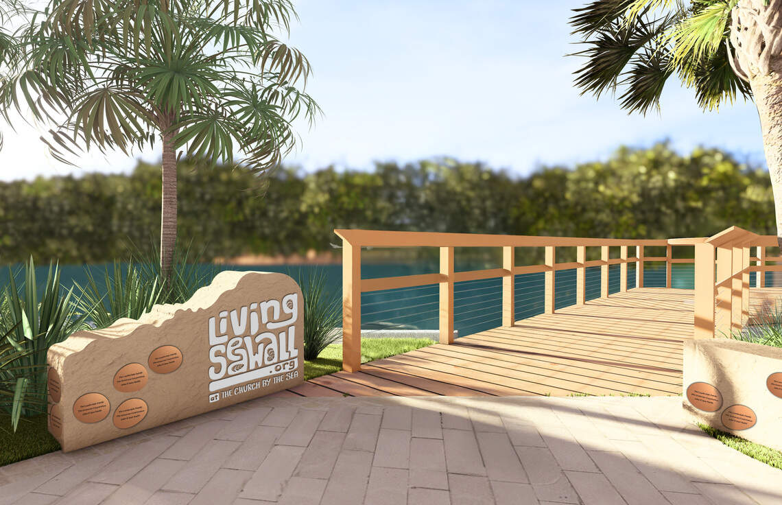 A rendering shows what the donor plaque area on the living seawall could look like.