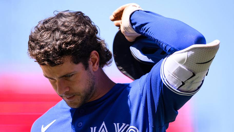 Toronto Blue Jays second baseman Ernie Clement showing signs of frustration.