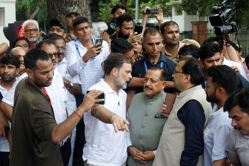 Protest by Indian opposition Congress outside Prime Minister Narendra Modi's house, in New Delhi