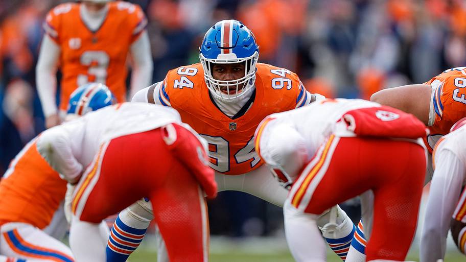 Jan 5, 2025; Denver, Colorado, USA; Denver Broncos defensive tackle Jordan Jackson (94) at the line of scrimmage in the secon