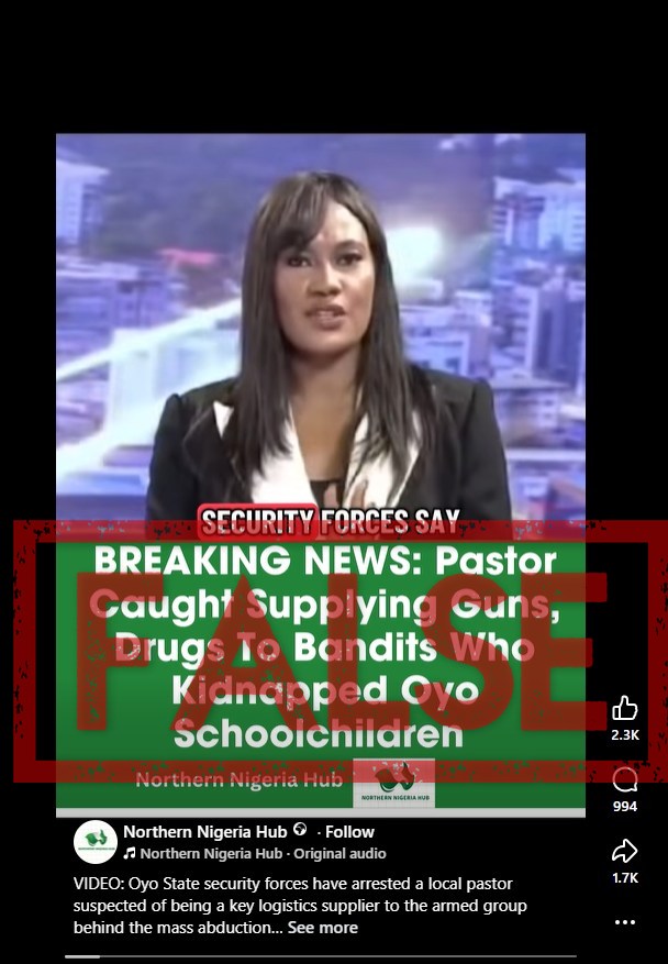 2020 arrest images recycled to falsely claim Nigerian pastor aided Oyo kidnappers