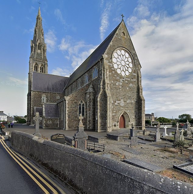 Officers arrested a man in his 30s at a house nearby after the assault that took place at the Holy Cross Church in he seaside town of Tramore in Waterford, Ireland at around 9.45am on Tuesday