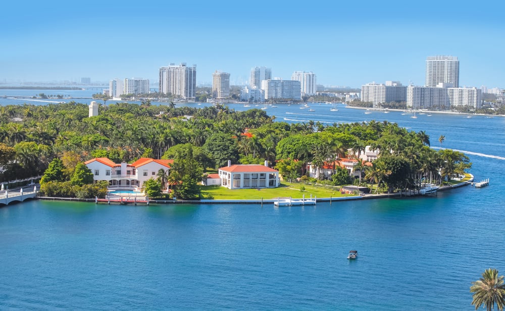 Miami, Florida-July 3,2017: Star Island is a neighborhood in the city of Miami Beach on a man-made island in Biscayne Bay, Florida, United States.