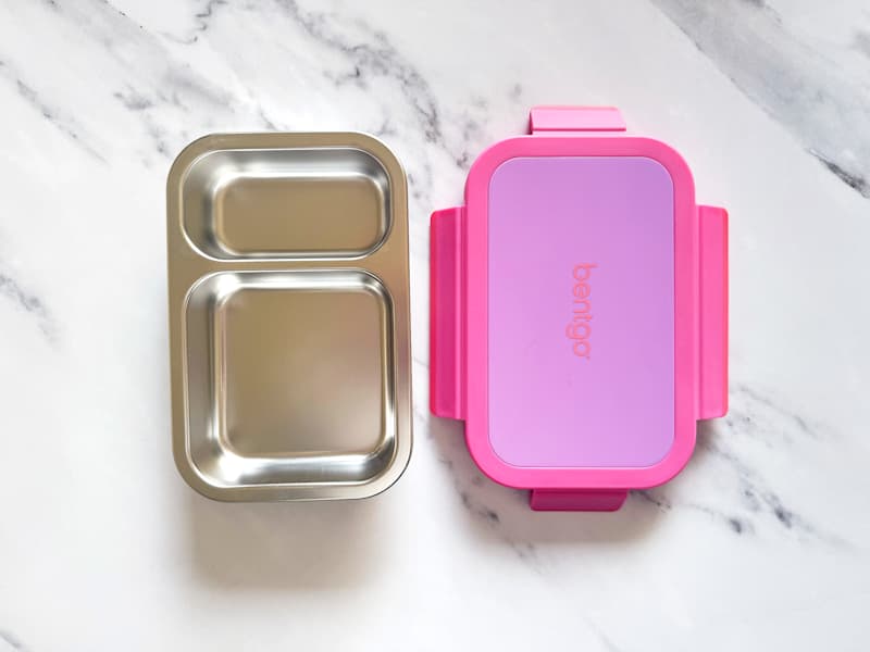 Stainless steel Bengo box on countertop.
