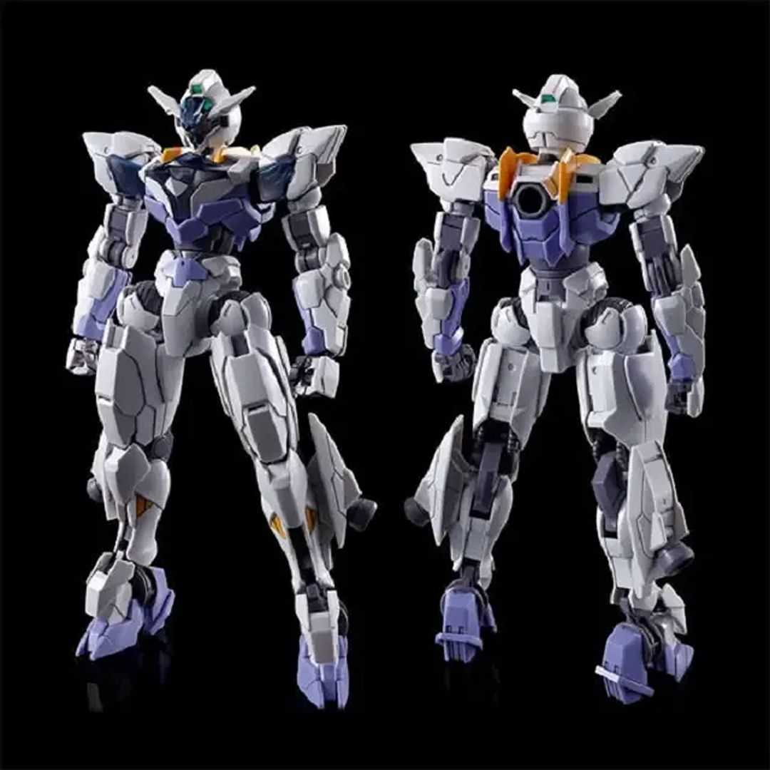 The HG 1/144 GUNDAM LFRITH JIU model kit from the front and back.