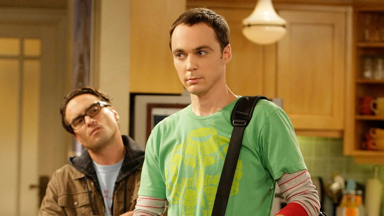 Leonard looking curiously at Sheldon on The Big Bang Theory