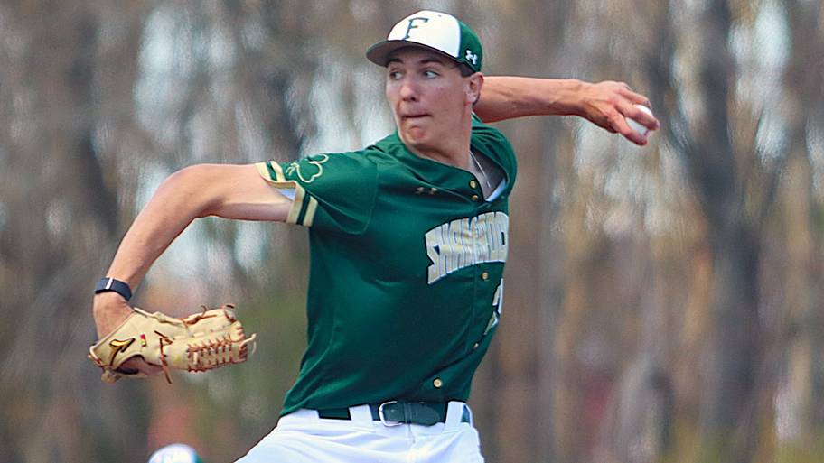 Bishop Feehan's Brody Bumila throws a baseball during a game
