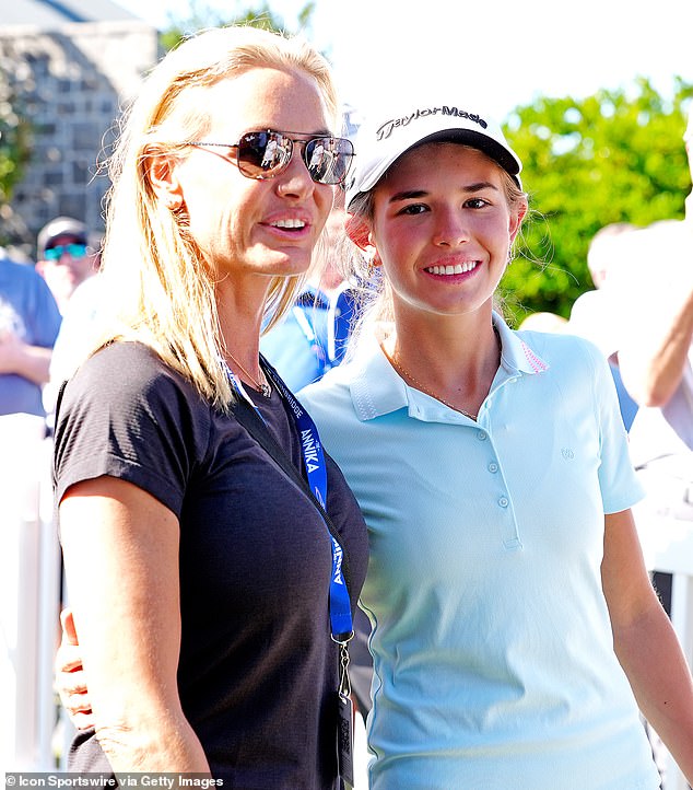 University of Miami commit Kai Trump on right poses for a photo with her mother Vanessa Trump after Kai Trump finished her second round during The Annika on November 14