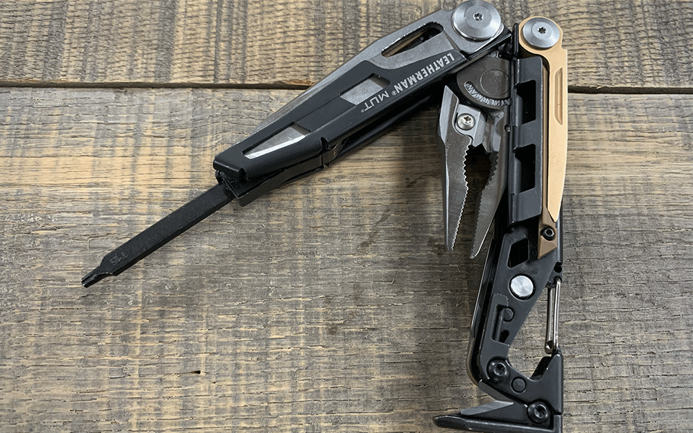 The Leatherman MUT is designed for maintaining guns, but its multiple on-board bits and tools make it extremely useful.