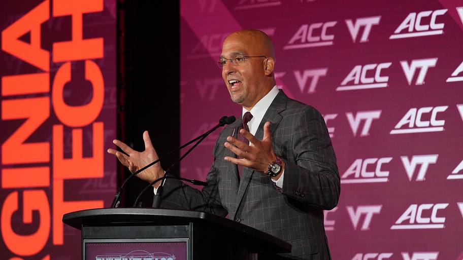 Virginia Tech head coach James Franklin speaks to the media during Media Day at Hilton Charlotte Uptown.