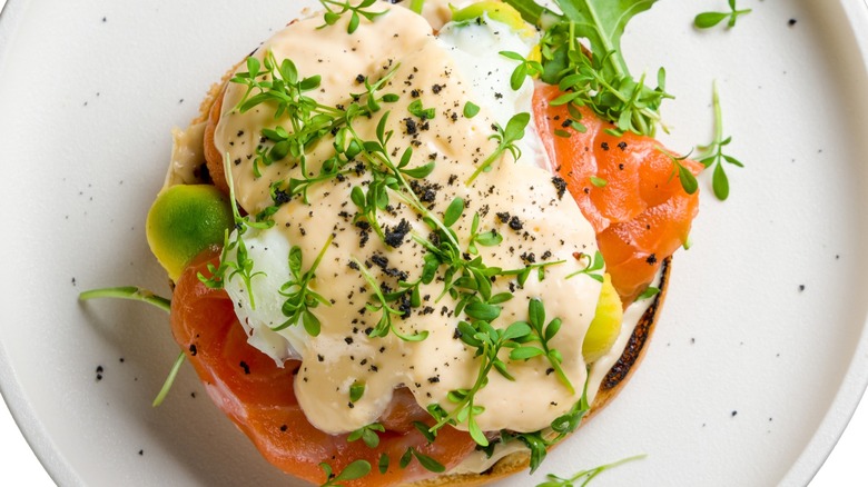 Eggs Benedict with smoked salmon.