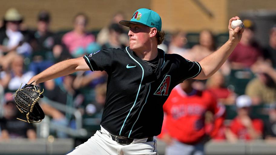 Feb 22, 2026; Salt River Pima-Maricopa, Arizona, USA; Arizona Diamondbacks pitcher Kohl Drake (58) delivers to the plate